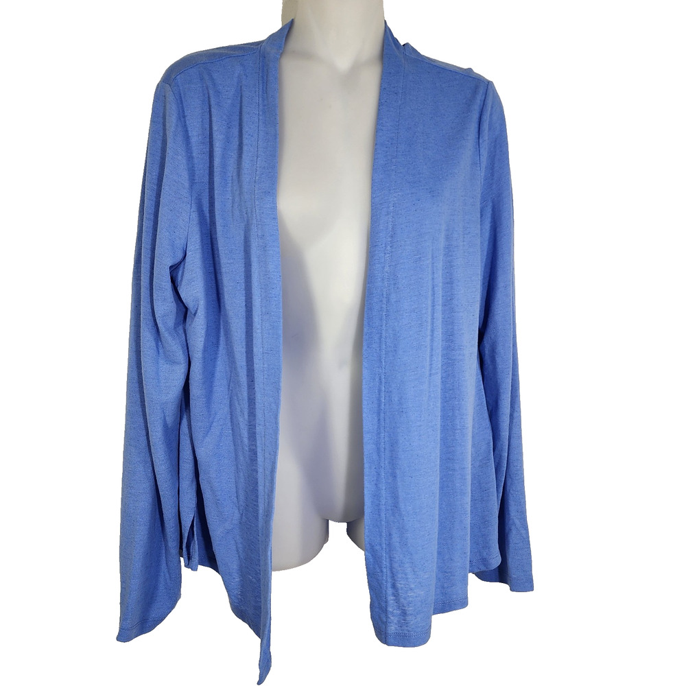 Talbots Womens Cardigan Sweater Small Blue Linen Blend Long Sleeve Open Front